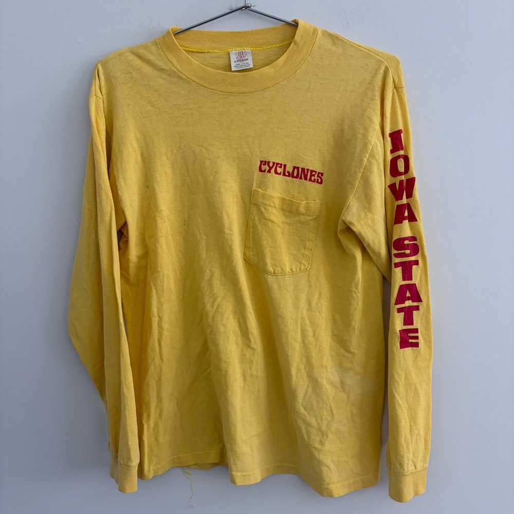 Vintage Stedman Hi Cru Iowa State Cyclones Long Sleeve Pocket T-Shirt Yellow M